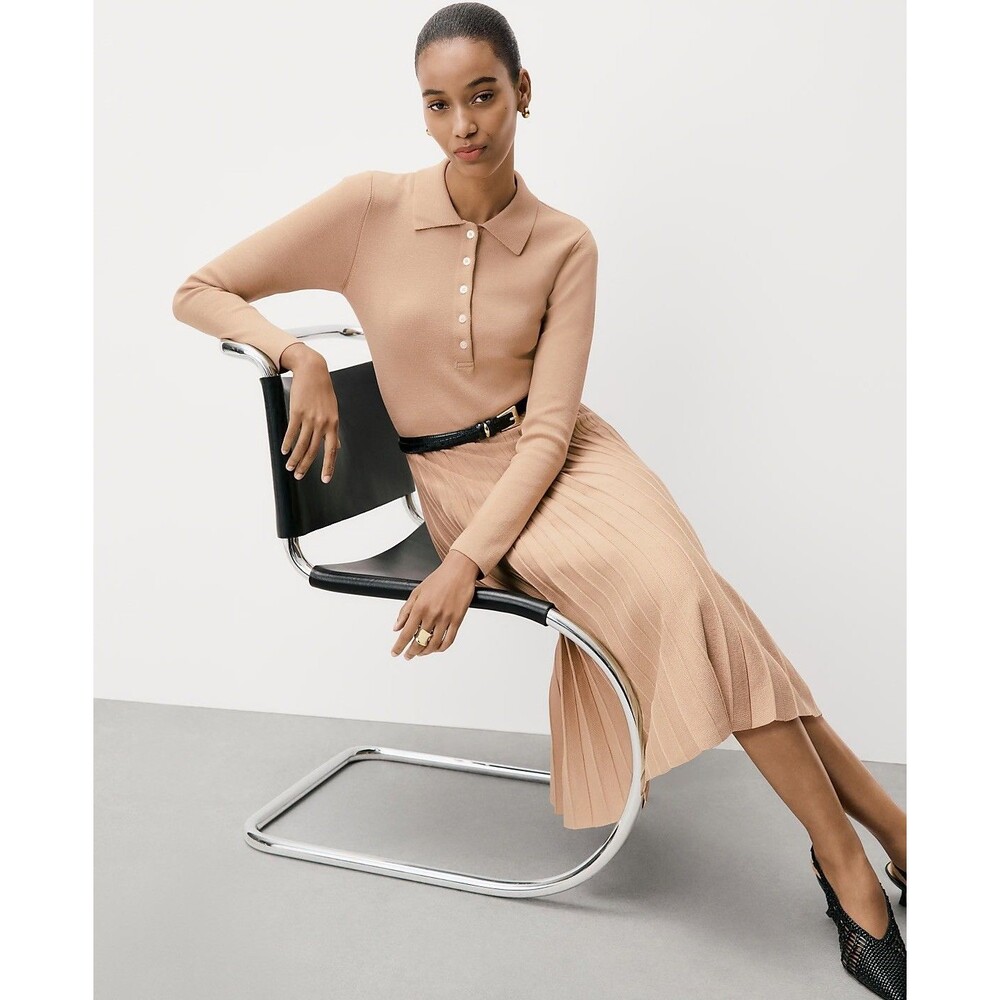 NWT Ann Taylor Tan Polo Pleated Sweater Midi Dress Size XSP